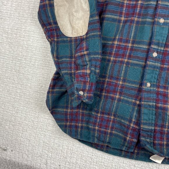 Vtg Pendleton Shirt Mens Large Plaid Wool Flannel USA Elbow Pads Wool Read* - Picture 6 of 16